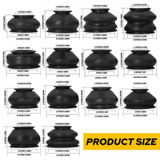 14PCS Universal Rubber Tie Rod End Ball Joint Dust Boot Dust Cover Set Kit Black