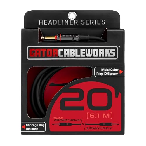 Cableworks by Gator Cases Headliner Series 20ft S/S Shielded Cable for Guitar/Bass with Mute Switch (GCWH-INS-20QT)