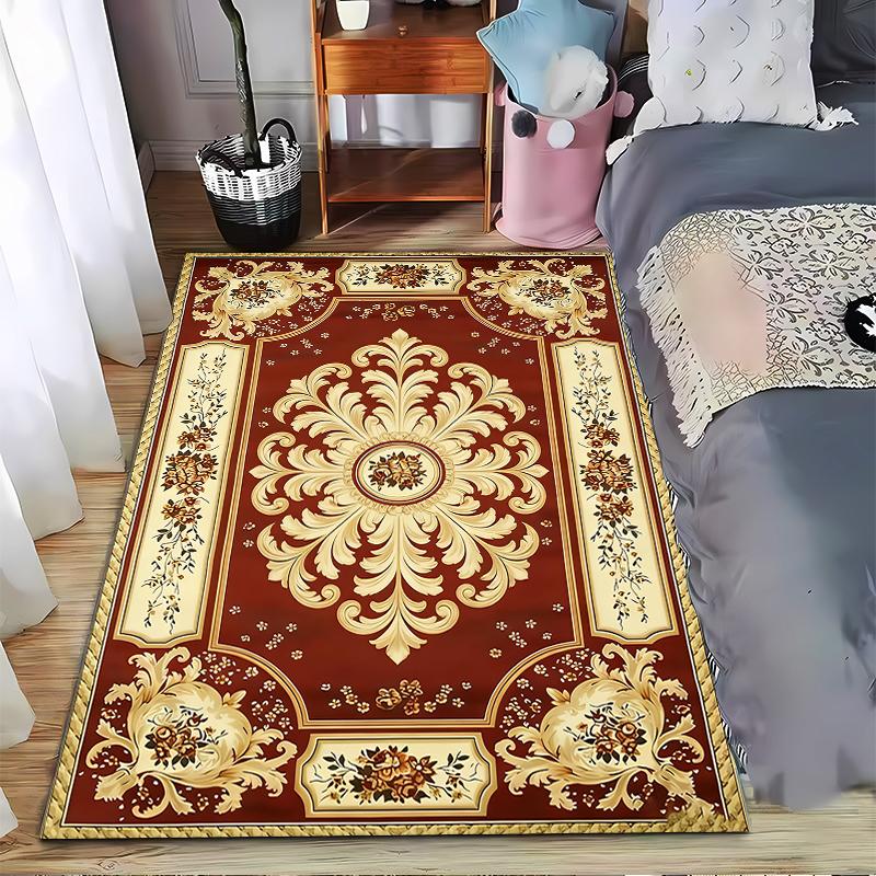 Vintage Floral Carpet with Red and Gold Baroque Pattern Decor. Suitable for use as an anti-slip for living room bedroom sofas 40x60cm( 15x23in )