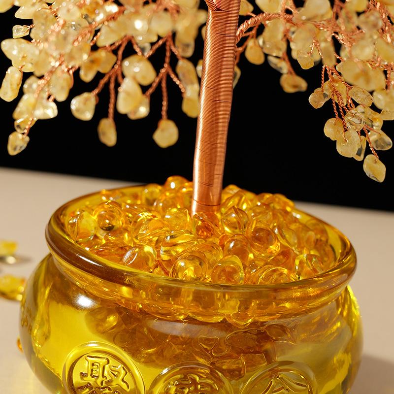 Överflöds horn Kristall Lyckoträd Citrin Pengaträd Öppningsgåvor Kontorsbordsdekoration Kristallträdprydnad