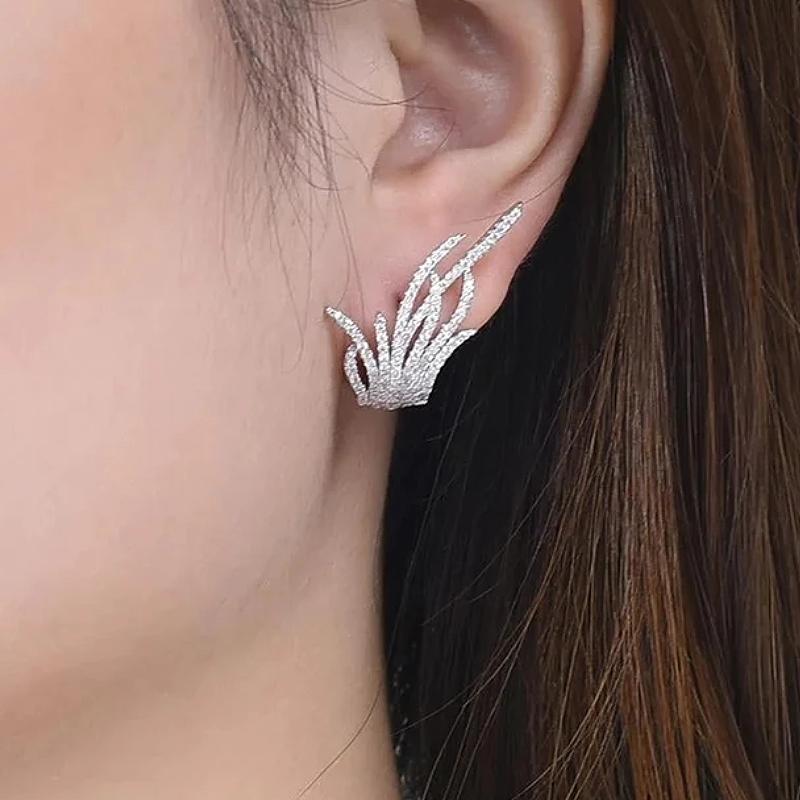 

CAOSHI Creative Design Stud Earrings for Women Fashion Silver Color/Gold Color Bright Zirconia Jewelry for Engagement Ceremony
