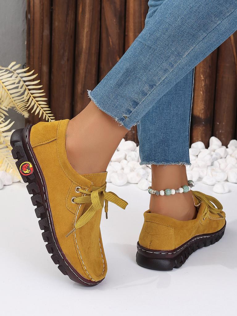 Fashion Autumn Womens Casual Shoes 2025 New Lace Up Faux Leather Loafers Shoes Comfortable Soft Sole Mom Shoe Women Flat Sneakers Ladies