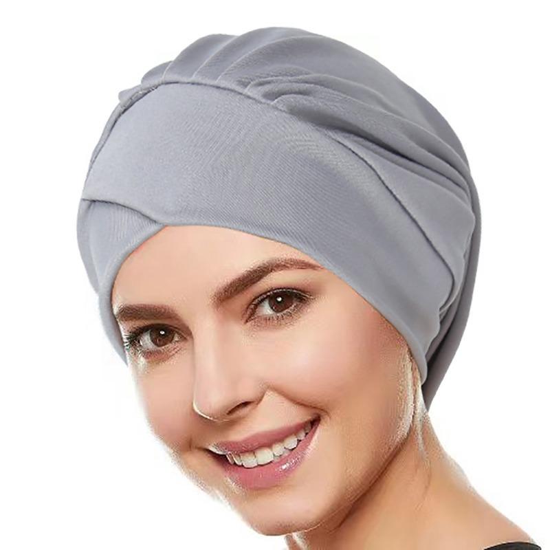

Эластичная тканевая спальная шапочка, разноцветная лобная шапочка с крестообразным креплением, платок на голову One size светло-серый