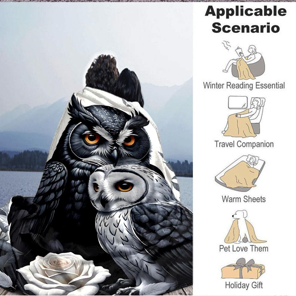 1PC Owl Art Print Blanket - Soft Warm All-Season Throw for Sofa, Bed, Car, Office, Throw For Sofa yy250916111