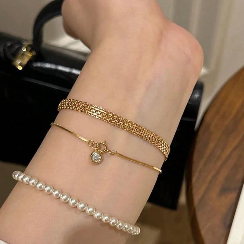 Stainless Steel 18K Gold Plated Exquisite Weaving Mesh Bracelets for Women Chunky Trendy Link Chain Adjustable Bracelet Jewelry