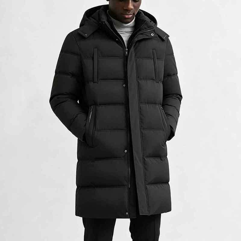 Vīriešu garā biezā, siltā, stepētā parka