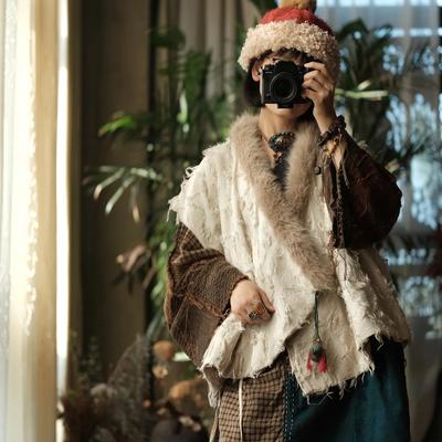 Damen Vintage Wintermäntel V-Ausschnitt Patchwork Warm Chinesischer Stil Damenmäntel