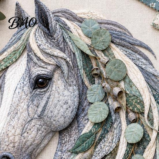 Artistic Fabric Applique Set Floral Horse Patchwork Kit, DIY Diy Kit Sewing for Adults, Handmade Wall Decor Decorative Collage