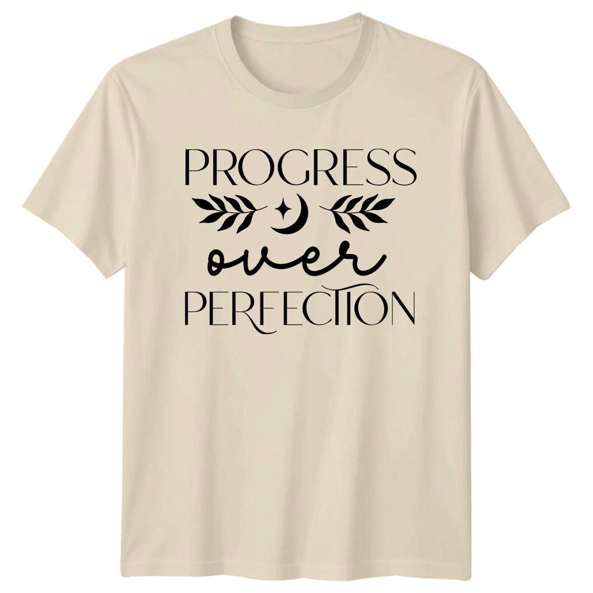 Progress Over Perfection Boho Nature T-Shirt, Star Moon, Leaves XXXL