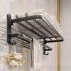 cmaos 60cm Black Aluminum Bathroom Towel Rack with Shelf
