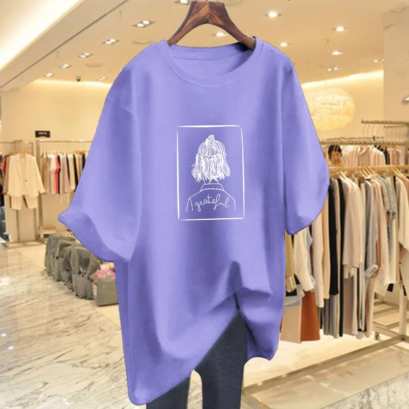 Pure Cotton Large Version Short-sleeved T-shirt Women's 2025 New Summer Loose Medium and Long Butt-covering European Large-size Top Tide