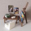Mini Dollhouse Easel and Table Set - DIY Painting Board and Chair Accessories for Fish Tank or Scene Decor