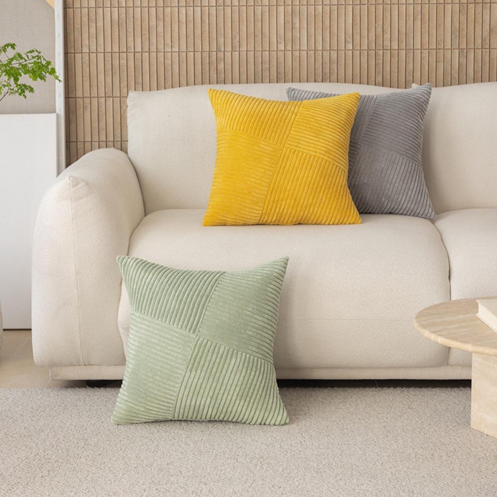 2 Pieces Windmill Design Splicing Cross Throw Pillow Cover Solid Color Corduroy Patchwork Cushion Cover Skin-friendly
