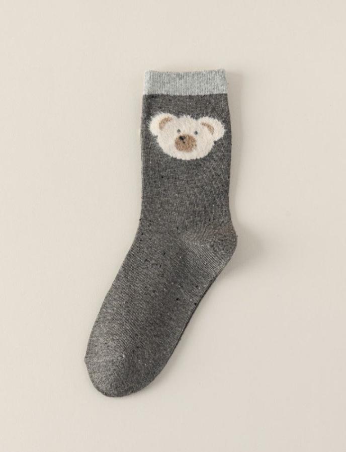 Korean Trendy Autumn/Winter Cartoon Plush Women's Mid-Calf Socks with Tempura Dot Yarn