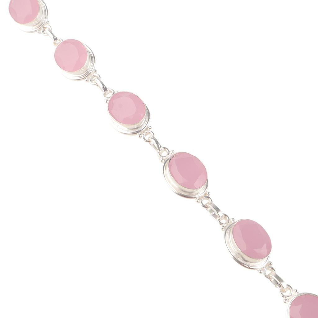 Rose Chalcedony Gemstone 925 Sterling Silver Jewelry Handcrafted Bracelet 8.5" RB-3-12