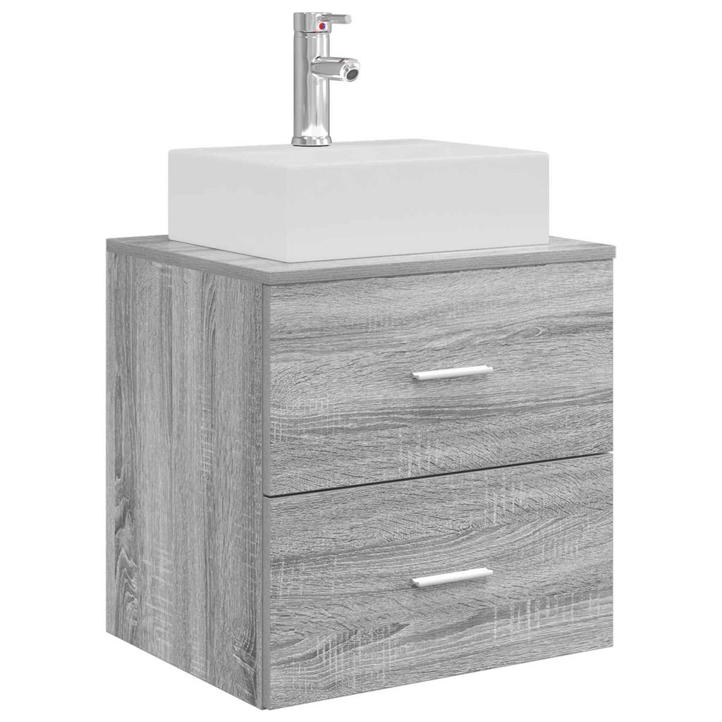 Bathroom Furniture Set 4 Pcs Grey Sonoma Engineered Wood and Glass