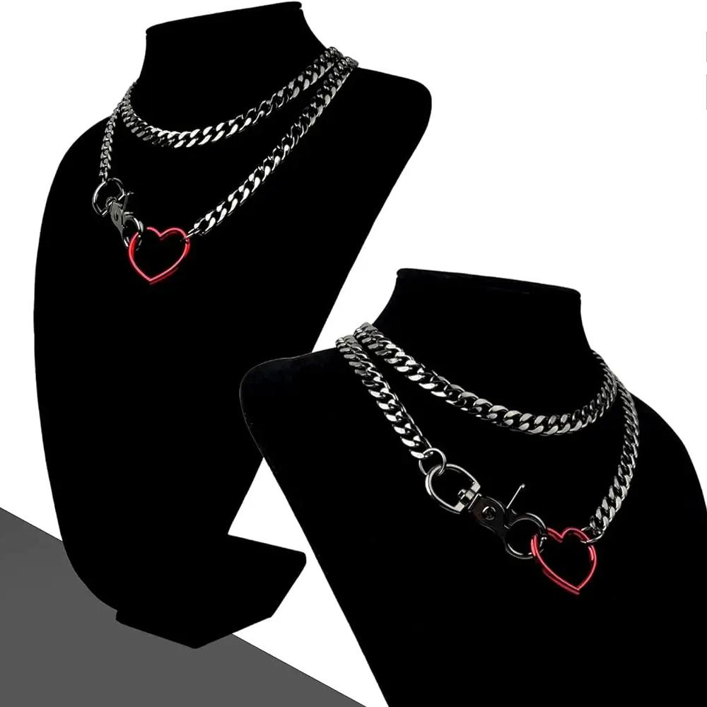 Women's Slip Chain Rainbow Heart O-Ring Chunky Chain Punk Necklace Cuban Jewelry Adjustable Lariat Y-Necklace Heart Loop Choker