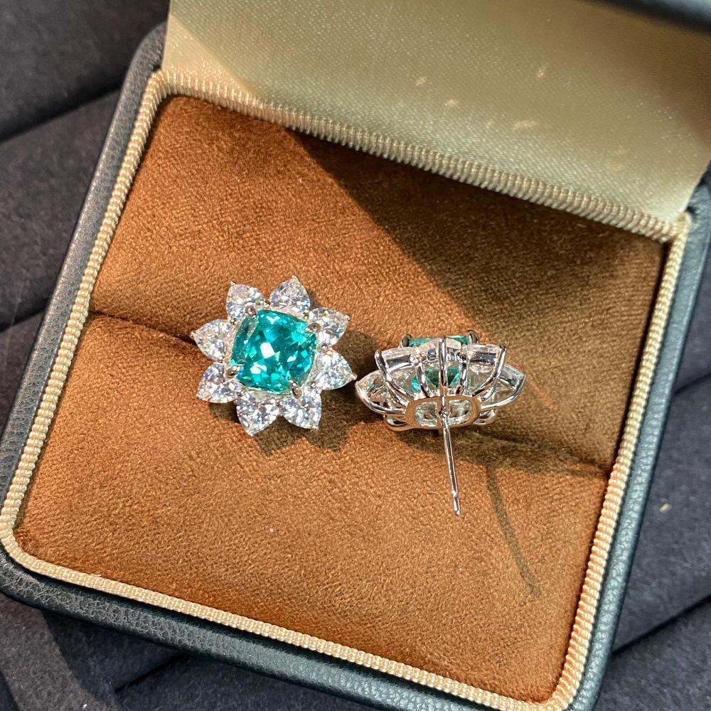 Laboratory Cultivation of diamond Paraiba Earrings for Women S925 Silver Fashion Sunflower Daisy Earrings Light Luxury Jewelry