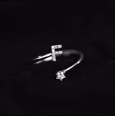 Fashion 925 Silver 26 Letter Ring Sparkling Diamond Zircon Open Ring Index Finger Your Ring Birthday Party Jewelry