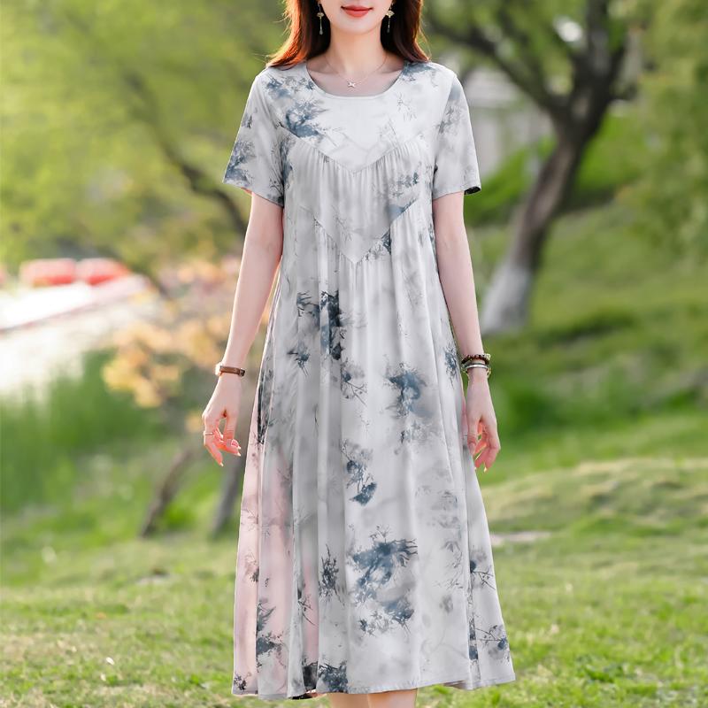 Plus Size Elegant Women's Summer Dress Vintage Clothes Short Sleeve Loose Long Dresses