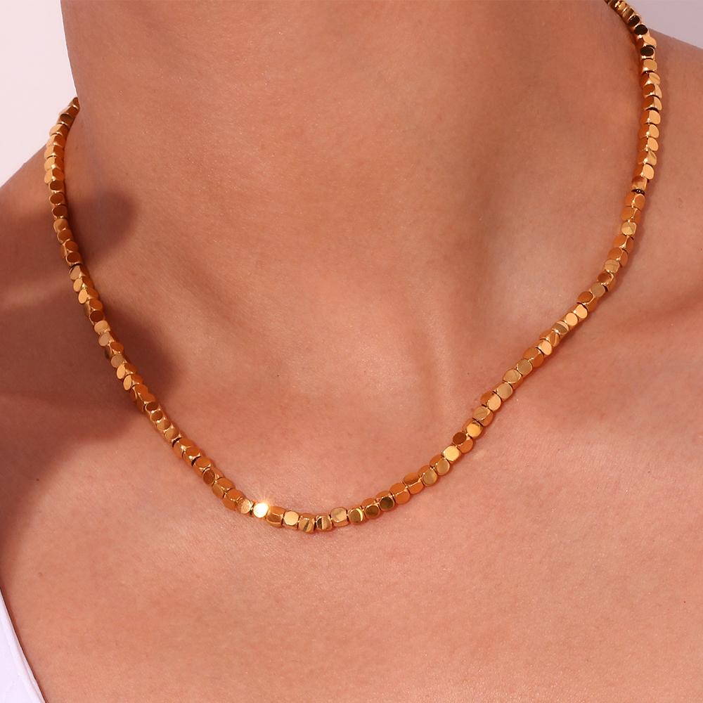 MamacitaSlay New In Minimalism Gold Plated Cuboid Beaded Necklace Waterproof Stainless Steel Jewelry On The Neck For Women