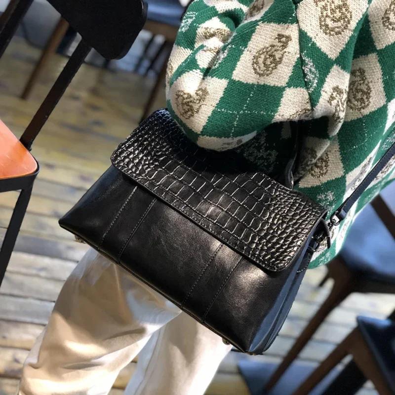 Women's Cow Real Leather Crossbody Bag Female Cowhide Designer Luxury Shoulder Bags Ladies Casual Retro Large Capacity Handbag