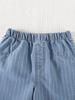 Two-piece Set for Girls: Sleeveless Top with Bow and Lace Design, and Slimming Retro Blue and White Striped Denim Shorts.
