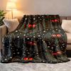 Spooky Black Cat Blanket, Glowing Red Eyes & Stars Pattern Soft Fleece Throw for Sofa Bed, Halloween Decor Gift Multiple Sizes
