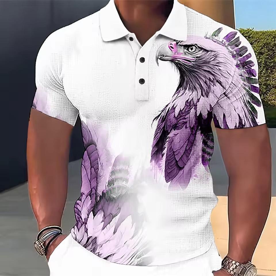 Animal Men's Polo Shirt Wolf and Eagle Men's Clothing Summer Casual Short Sleeve Top