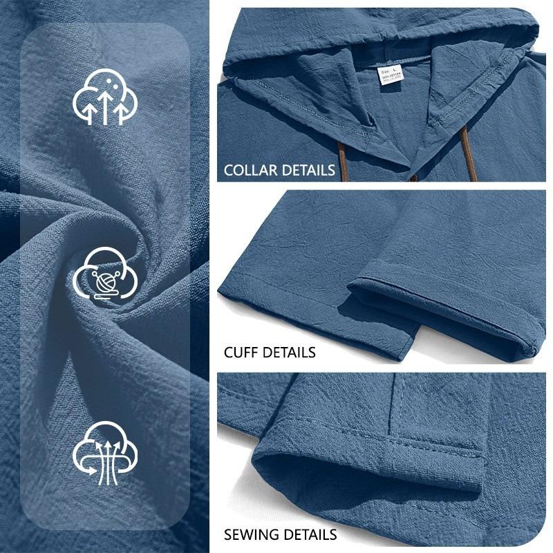 Men's 100% Cotton Hooded Drawstring Shirt, Solid Color Loose Fit Long Sleeve Casual Beach Overshirt for Men