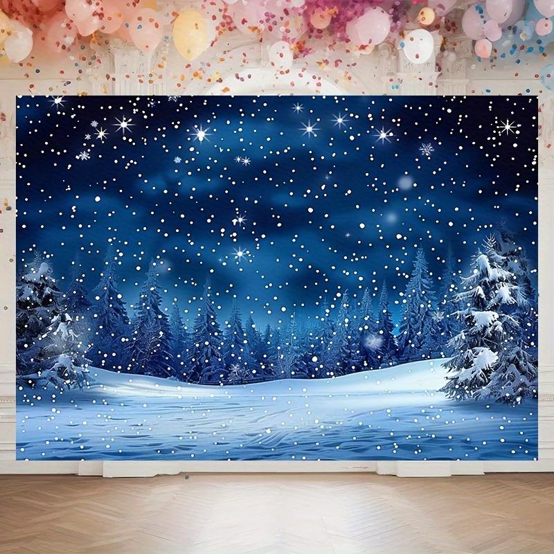The feature is the Christmas Eve sky background featuring pine trees and blue-white snowflakes. The material is polyester.