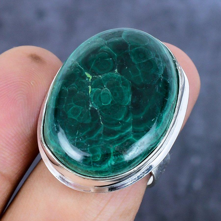 Malachite Gemstone 925 Sterling Silver Jewelry Ring Size 8