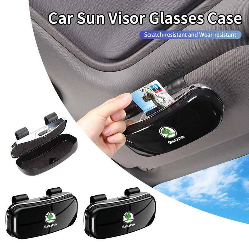 Car Sunglass Holder Case Glasses Clip Sun Visor Organizer Accessories For Skoda Octavia Superb Rapid Kodiaq Fabia Karoq Kamiq afx388
