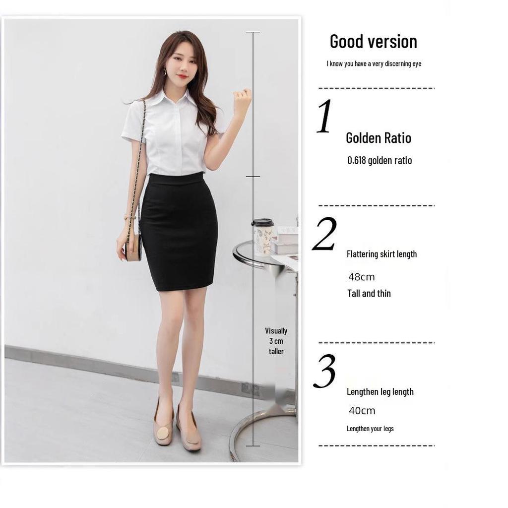 Professioneller Damen-Bleistiftrock in Schwarz, Midi-Länge, Hoher Bund - Schlank, A-Linie, Sommerliche Arbeitskleidung