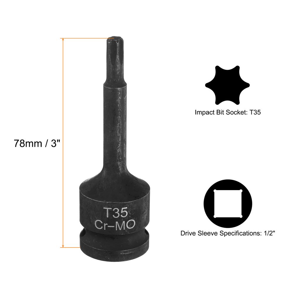 T20-T100 Torx Bit Socket 1/2" Drive 6 Point Torx Star Screwdriver Socket Adapter CR-MO Steel Lengthen Impact Bit Sockets