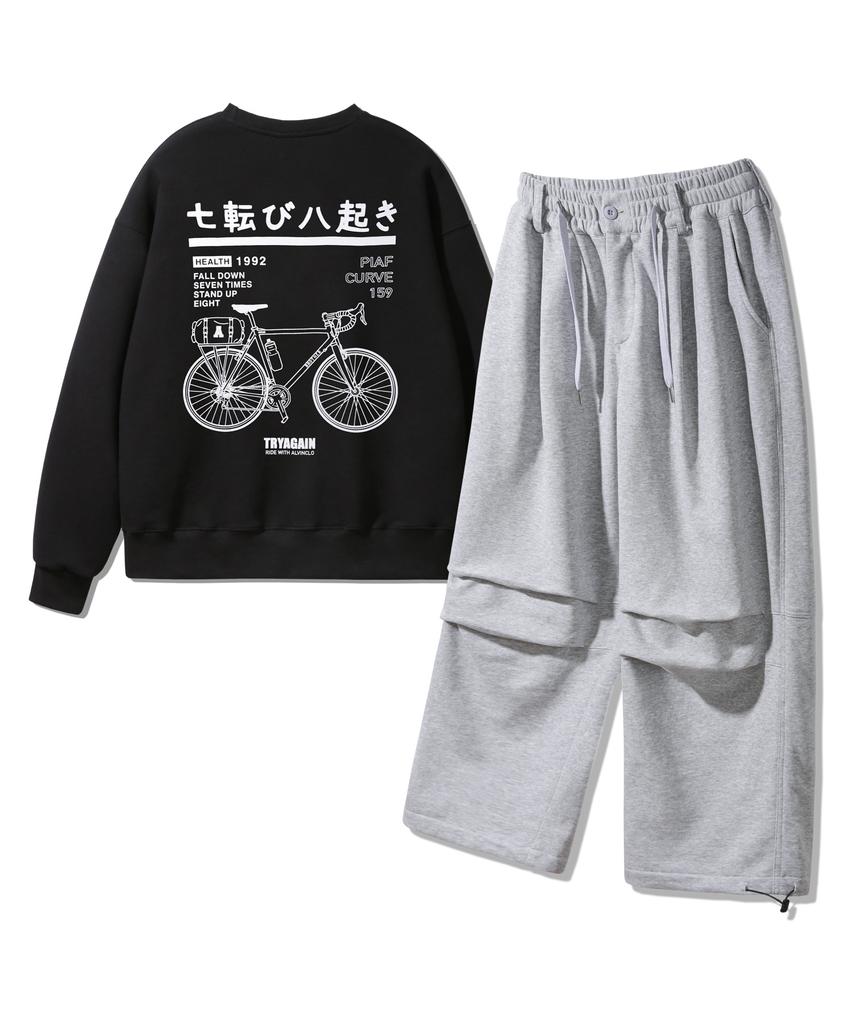 ALVINCLO [Set] Bicycle Sweatshirt Belt Loop Balloon Sweatpants Set