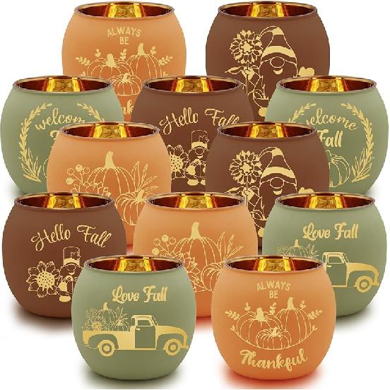 Halloween Table Decor Set of 6, Jack O Lanterns Black Glass Votive Tealight Candle Holders, Halloween Decorations Indoor Party Mantel Coffe Table