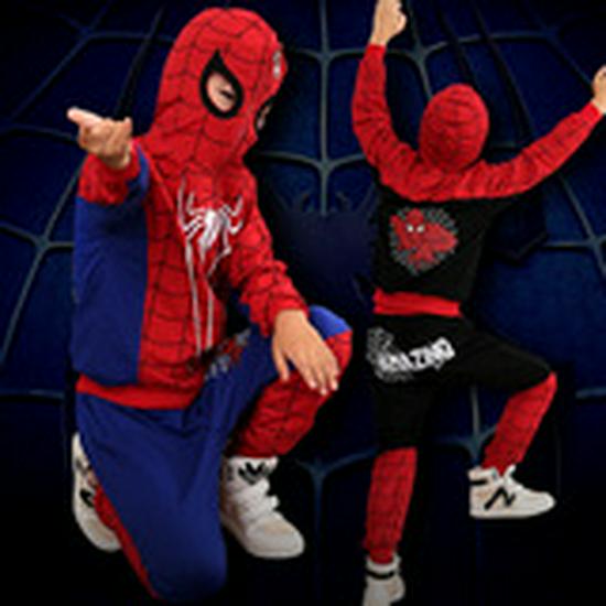 Unisex Kids Short Sleeve Hero Hoodie with Bat and Spider Mask Design