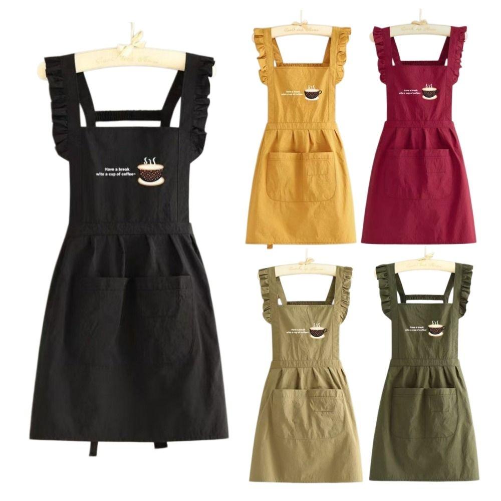 New Korean Style Pleats Trim Aprons Taslon Cross Back Dress Aprons Large Pockets Waterproof Painting Apron for Florist Shop