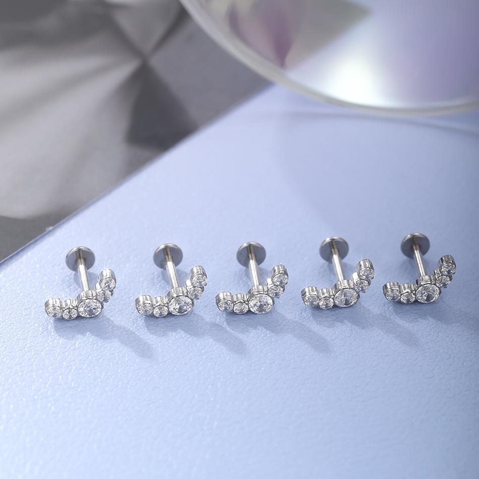 1Pc G23 Titanium Labret Ear Tragus Earring Stud Internally Threaded Zircon Lip Rings Cartilage Helix Piercing Body Jewelry 16G