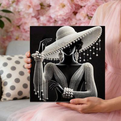 DIY Pearl Painting Kit for Adults Beginners Elegant Lady Designs Pearl Art Craft Kit Faux Pearls Pre-Printed Canvas Frame Included for Home Decor