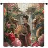 Japanese Geisha Blackout Curtains for Boys Girl Bedroom Home Decor, Kimono Pink Cherry Blossoms Anime Style Thermal Insulated
