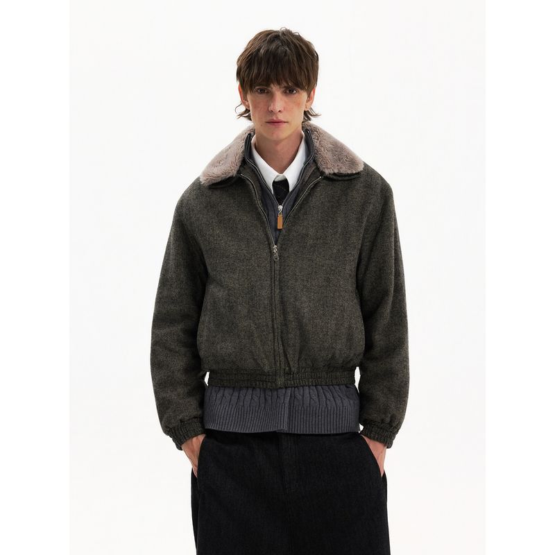 Blaexit Short Lamb Wool Jacket Men's Thickened Winter Cotton Coat Warm Fleece Lining Wool Jacket