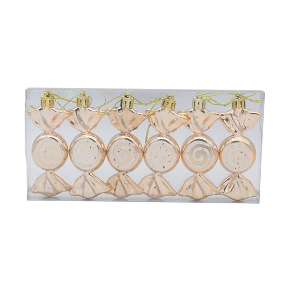 Christmas candy ball ornaments 6PCS plastic with glitter finish for decorative hanging on trees at holiday parties