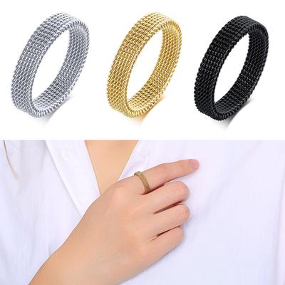 Hochwertige Mode 4 mm Breite Edelstahlringe Silberfarbe Gold Schwarz Farbe Netz Retro Punk Gothic Ring Herrenschmuck
