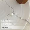 Cui Yan S925 Sterling Silver Korean Asymmetrical Long Necklace with Rhinestones & Pearl Clavicle Chain