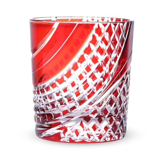 Takumibifu Dinner Luxe Kiriko Glass Cup 80xH90mm 280cc Ryusui Koshi (Flowing Water Lattice) Red Kog