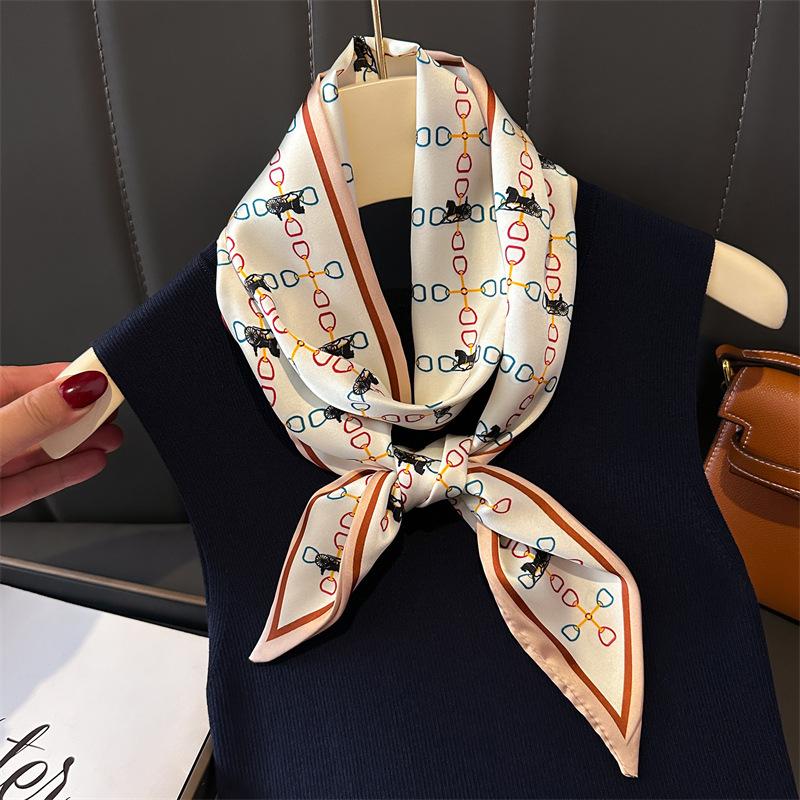 147x14cm Elegant Horse Print Scarf Graphic Ribbon Women Cozy Imitation Silk Scarf Versatile Neckerchief Length Fashion Headband