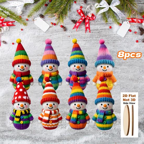8 Pcs Christmas Snowman Ornaments for Tree Wooden Snowman Wearing Sweater And Hat Christmas Hanging Decorations for Holiday Xmas Party Decor