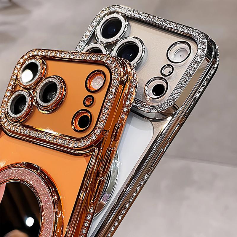 Glitzer Objektivfolie Spiegelständer Klare Handyhülle Für iPhone 17 16 15 14 13 12 11 Pro Max Plus Air Mit Magnetischem Ringhalter Abdeckung
